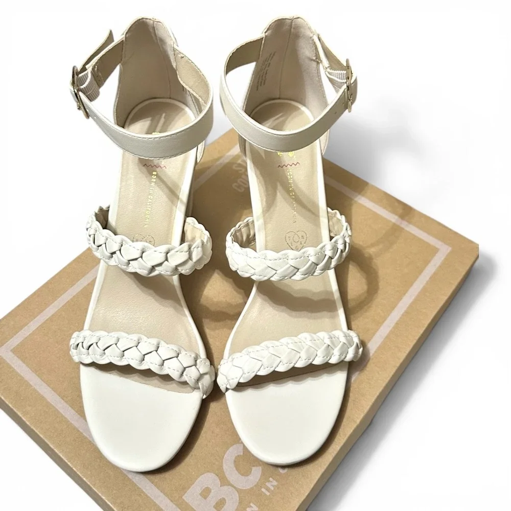 BC Footwear Wanna Be Off White Vegan Leather Braided Block Heel Sandals 8.5 - Picture 5 of 7